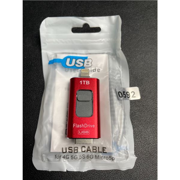 1TB USB Flash Drive/Storage Stick with Dual-Sided Apple Lightning/USB Connection - New