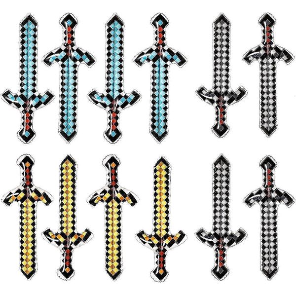 12-Pack Inflatable Minecraft Swords/Pixel Swords - Long 25  Size - Blue/Grey/Yellow - New