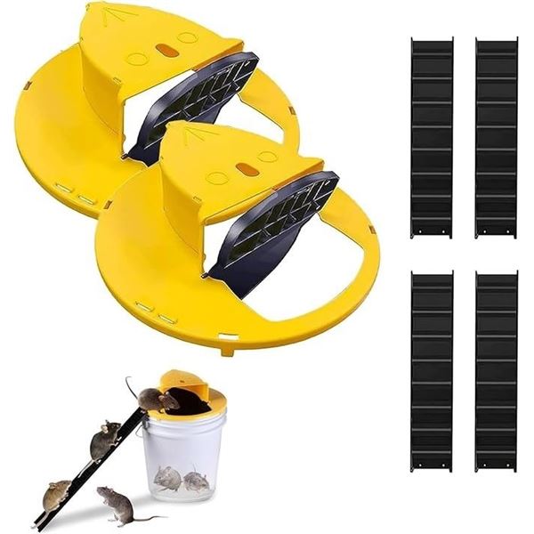 2-Pack of Automatic Bucket Mouse Traps; Humane Design - Fits 5-Gallon Buckets - New