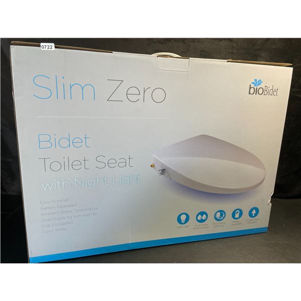 BioBidet Slim Zero Bidet Toilet Seat with Night Light - Easy to Install - Battery Operated - New