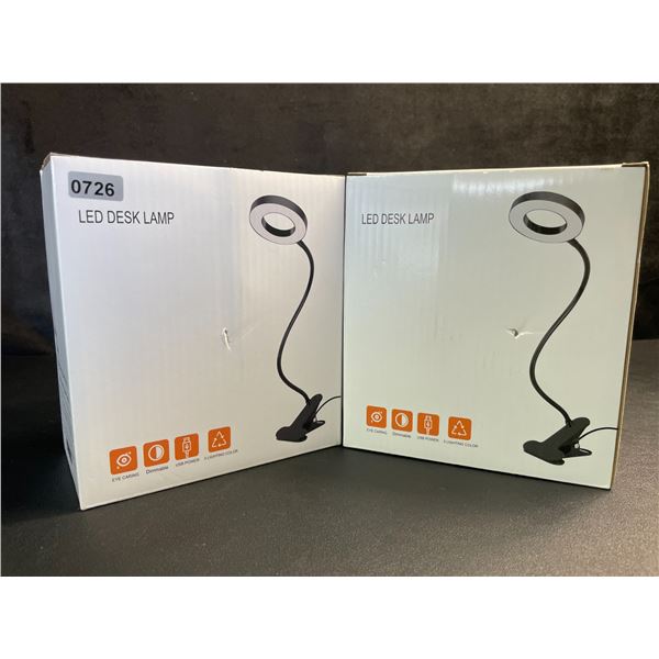 Lot of 2 LED Desk Lamps - Flexible Gooseneck Design, Clamps on Anywhere! (Black) - New