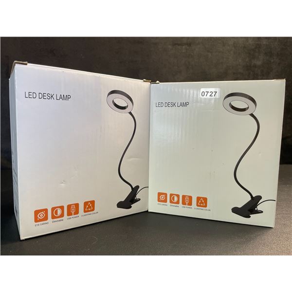 Lot of 2 LED Desk Lamps - Flexible Gooseneck Design, Clamps on Anywhere! (Black) - New