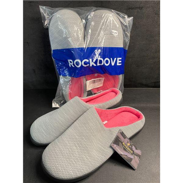2 Pairs of Rockdove Women's Two-Tone Pink/Gray Memory Foam Slippers with Grip Bottom (XL) - New