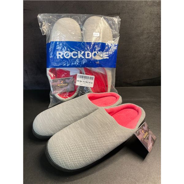 2 Pairs of Rockdove Women's Two-Tone Pink/Gray Memory Foam Slippers with Grip Bottom (XL) - New