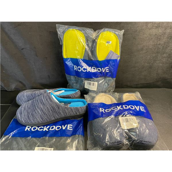 3 Pairs of Assorted Rockdove Slippers with Grip Bottom (Assorted Sizes - See Photos) New!
