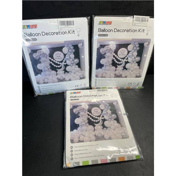 3 Balloon Decoration Kits/Party Supply Kits - White/Silver Foil Balloon Design - New