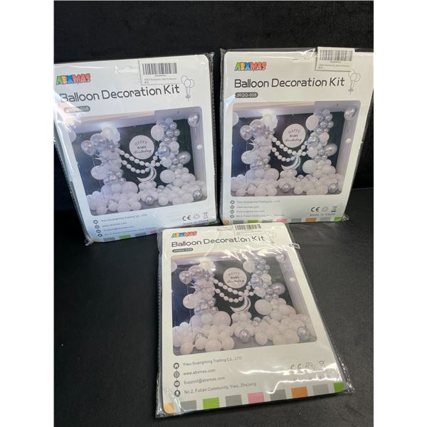 3 Balloon Decoration Kits/Party Supply Kits - White/Silver Foil Balloon Design - New