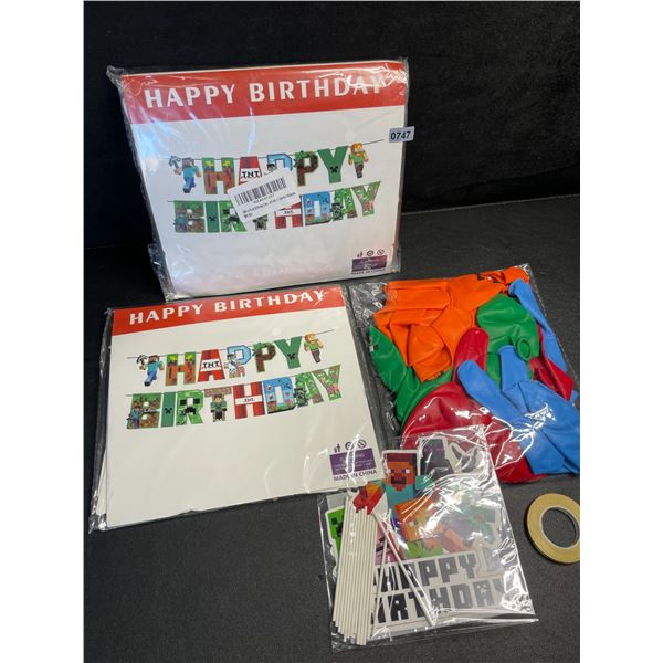 2 Minecraft Birthday Kits/Party Supply Sets - Includes Minecraft Balloons, Banners, Cake Toppers