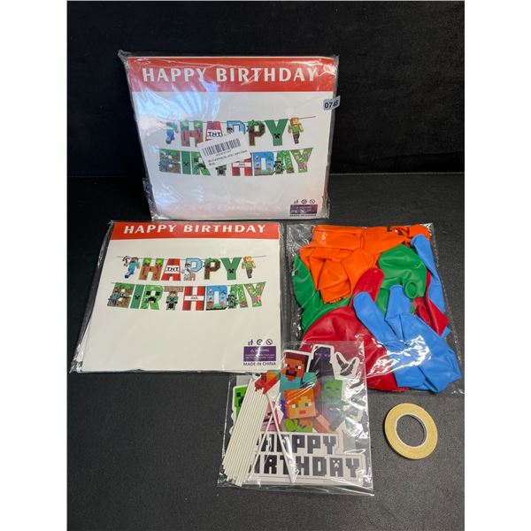 2 Minecraft Birthday Kits/Party Supply Sets - Includes Minecraft Balloons, Banners, Cake Toppers