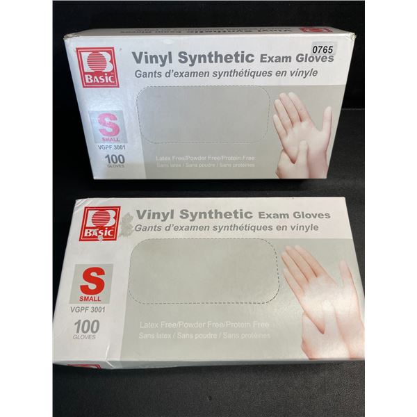 2 Boxes (100PCs Each) Vinyl Synthetic Exam Gloves (Latex-Free) - Size Small - New