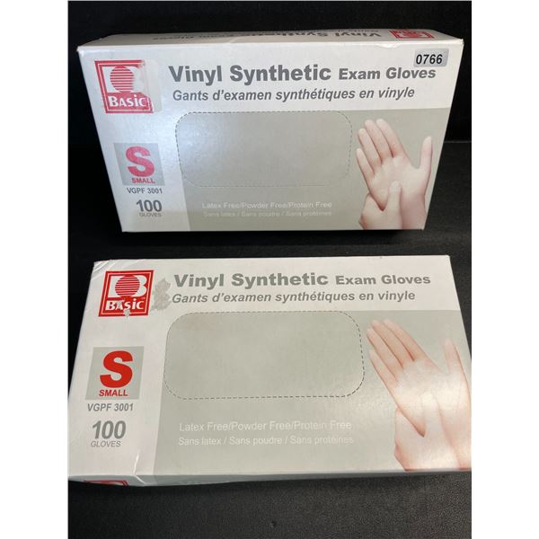 2 Boxes (100PCs Each) Vinyl Synthetic Exam Gloves (Latex-Free) - Size Small - New