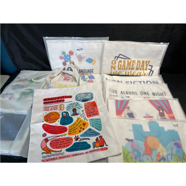 Lot of 12 Assorted Tote Bags/Carrying Bags with Handles - Great for Books/Groceries/Everyday - New