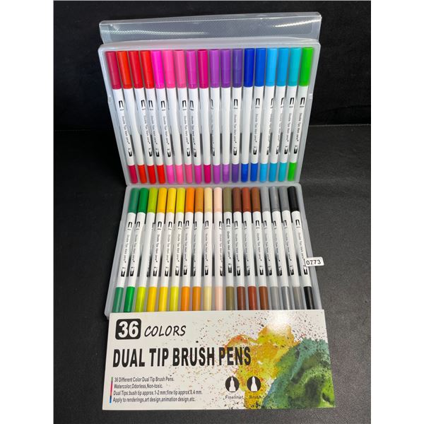 36PC Dual-Tip Brush Artist Markers - 36 Colours - Brush & Fineliner Tips - Brand New!