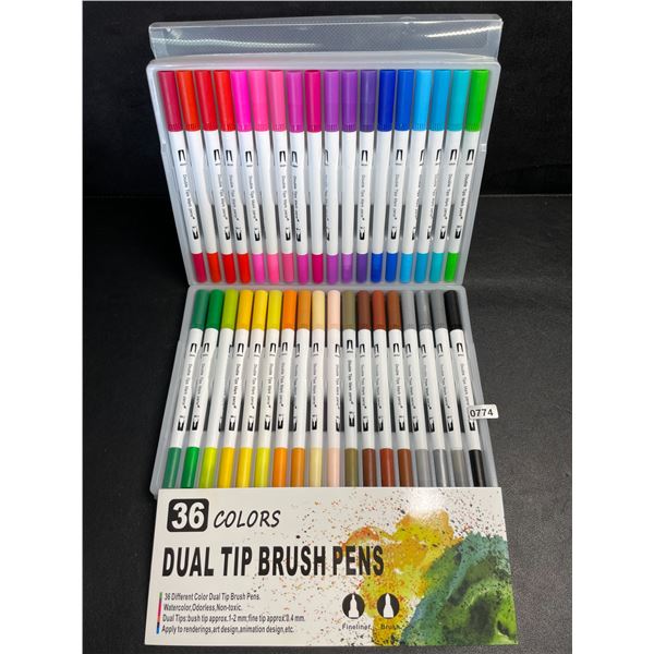 36PC Dual-Tip Brush Artist Markers - 36 Colours - Brush & Fineliner Tips - Brand New!