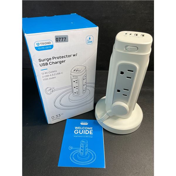 TROND 12-Outlet Surge Protector/Multi-Outlet Power Tower - 12 Outlets/2 USB-C/2 USB-A Ports - New