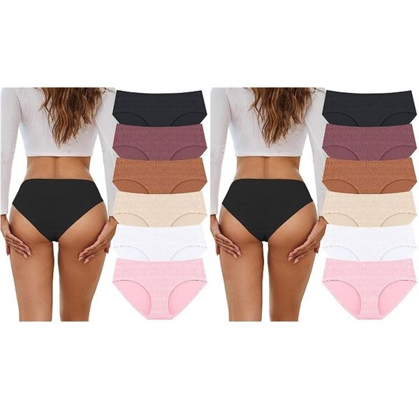12 Pairs of Women's Seamless Underwear; No-Show Cheeky Low-Rise Bikini Panties (Size XL) New
