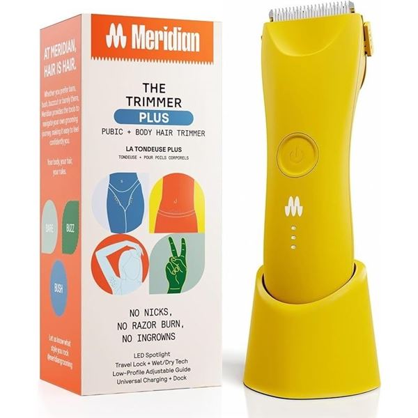 Meridian Trimmer Plus Body Hair/Manscaping Trimmer - Adjustable Guard; Charging Dock - NEW SEALED!