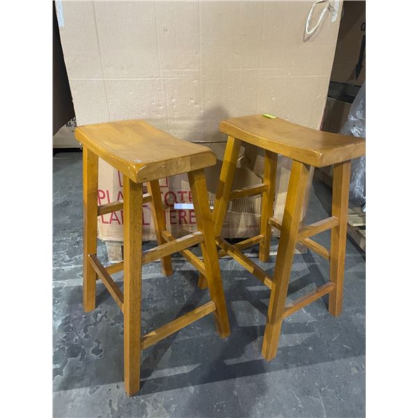 Lot of 2 Solid Wood Bar Stools/Seats - 29" Tall, 17 3/4" Wide - Used - Good Shape