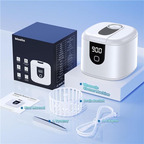 Ultrasonic Cleaner Machine for Jewelry, Retainers, Mouth Guards; 200ml, 4 Modes, Digital Timer - Ne