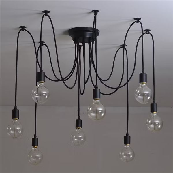 Ascelina Modern 8-Head Spider Chandelier Hanging Pendant Light - Black - New in Box