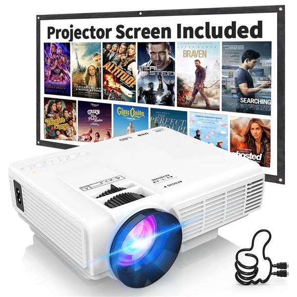 Eokeiy LED Projector with 100" Projector Screen - New