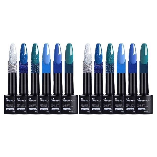 12PCS Paramiss Gel Nail Polishes/UV Gel Polishes - Glitter/Blue Shades - New!