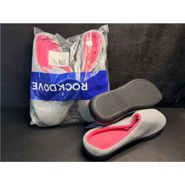 2 Pairs of Rockdove Women's Two-Tone Pink/Gray Memory Foam Slippers with Grip Bottom (XL) - New