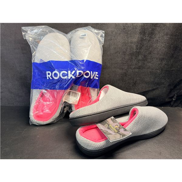 2 Pairs of Rockdove Women's Two-Tone Pink/Gray Memory Foam Slippers with Grip Bottom (XL) - New
