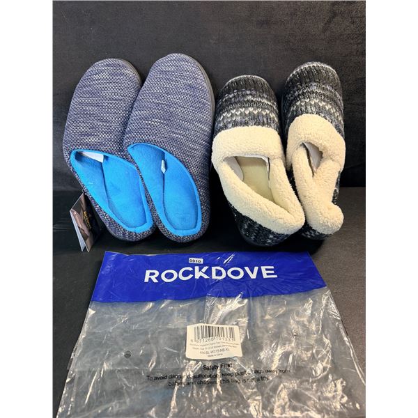 2 Pair of Rockdove Memory Foam Slippers with Grip Bottom (Size 10 & 11/12) - New