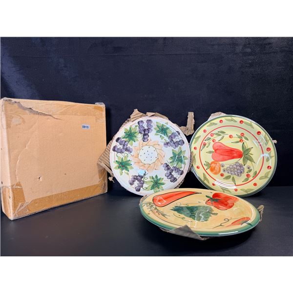 3 Pack of Decorative Porcelain Plates - Cute Fruit Design - New