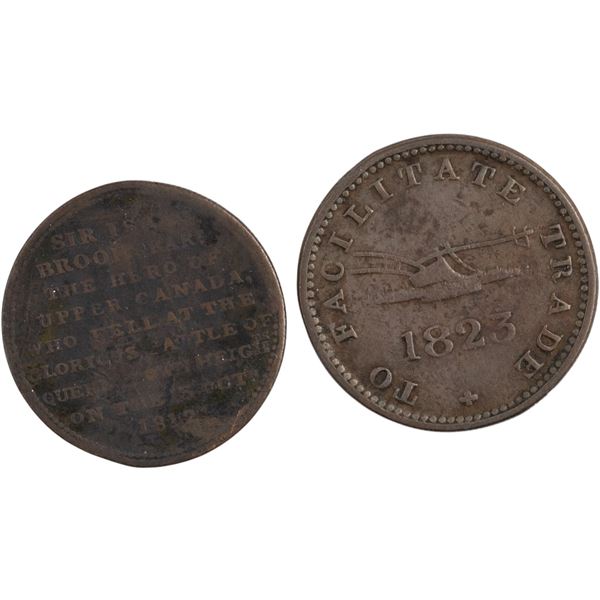 Canada 1812, 1823 Upper Canada Half Penny Tokens UC-5A1, UC-12A2