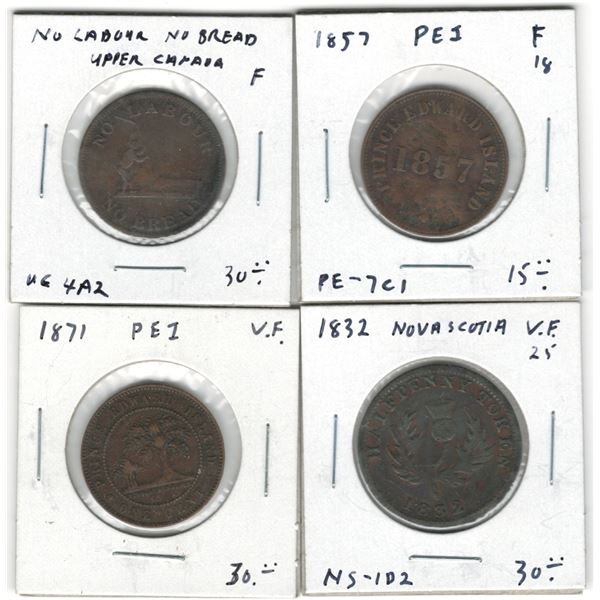 Canada Nova Scotia, PEI, Upper Canada Token Lot (4 Pieces)