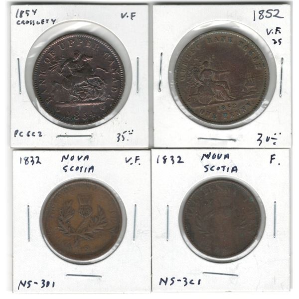 Canada Nova Scotia, Province of Canada, Upper Canada Token Lot (4 Pieces)