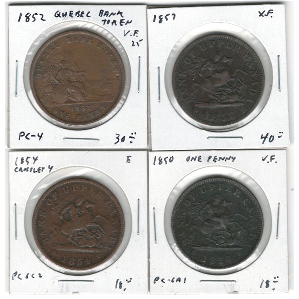 Canada Quebec Bank and Bank of Upper Canada Token Lot (4 Pieces)