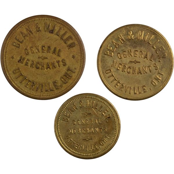 Canada Otterville Ontario Bean & Miller Merchant Token Lot (3 Pieces)