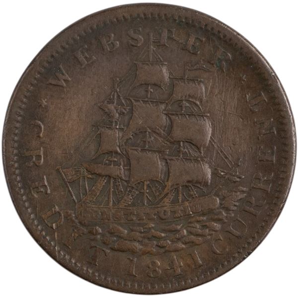 United States 1841 Van Buren Webster Ship Hard Times Token