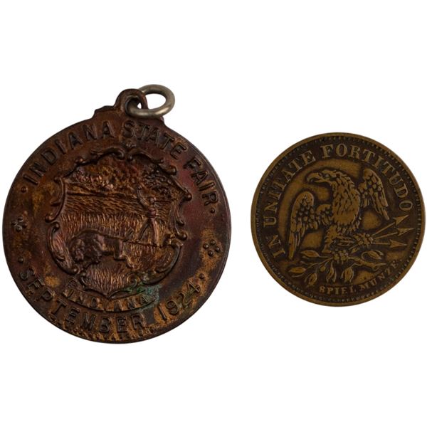 United States Indian State Fair 1924 Medallion, and General Washington Token