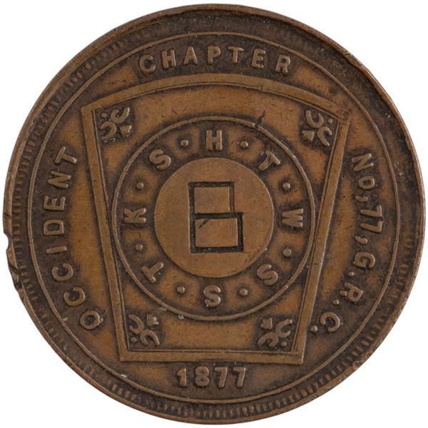 1877 Masonic Penny Occident Chapter No 77