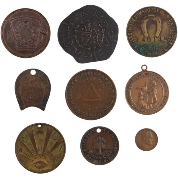 Masonic Penny / Lucky Token Lot (9 Pieces)