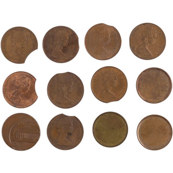 Canada Clipped & Blank 1 Cent Error Coin Lot (12 Pieces)