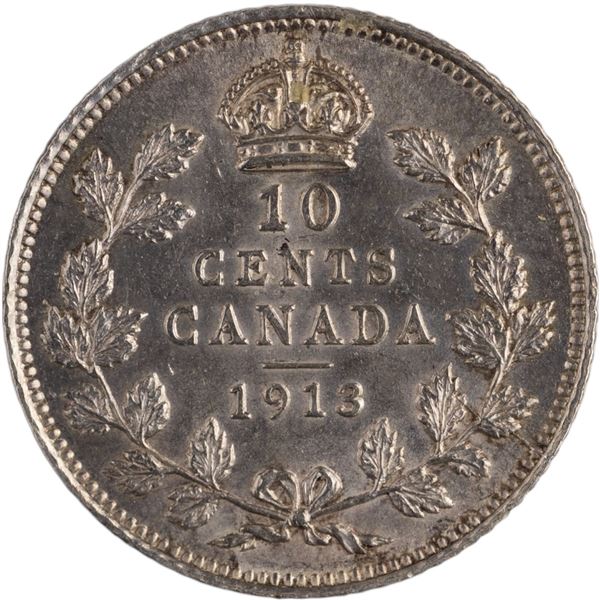 Canada 1913 Silver 10 Cents Small Leaves