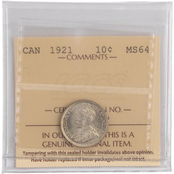 Canada 1921 Silver 10 Cents