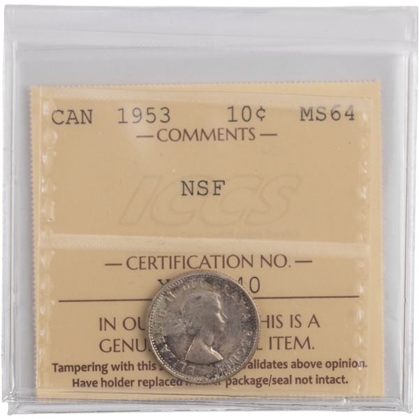 Canada 1953 NSF Silver 10 Cents