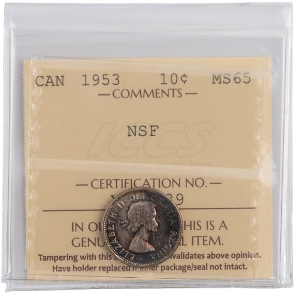 Canada 1953 NSF Silver 10 Cents