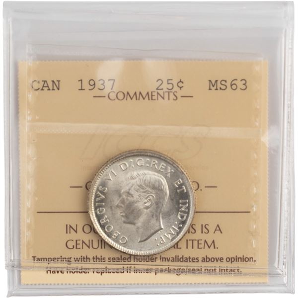 Canada 1937 Silver 25 Cents