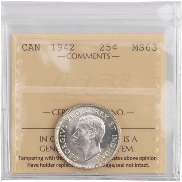 Canada 1942 Silver 25 Cents