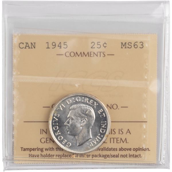 Canada 1945 Silver 25 Cents