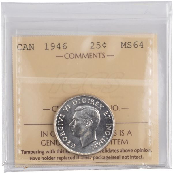 Canada 1946 Silver 25 Cents