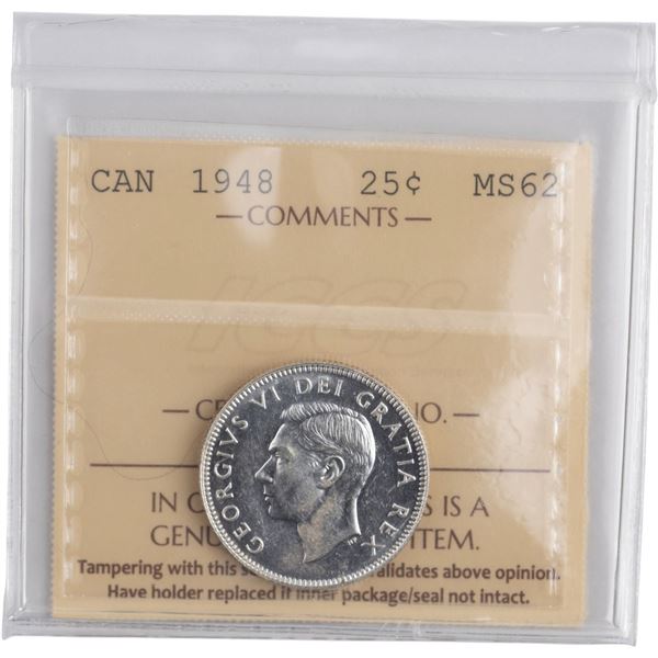 Canada 1948 Silver 25 Cents