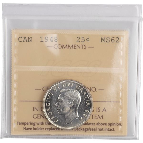 Canada 1948 Silver 25 Cents